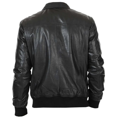 Men's Genuine Lambskin Black Bomber Biker Jacket