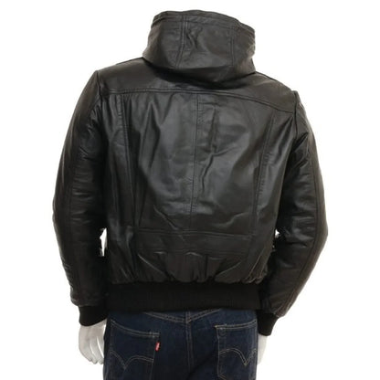 Genuine Lambskin Leather Hooded Bomber Jacket