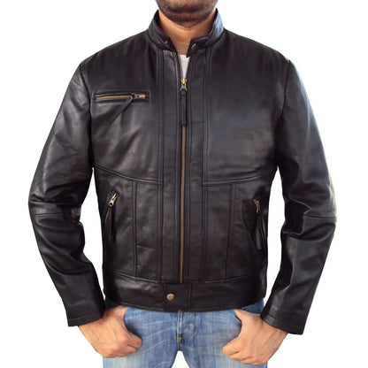 Men's Short Regular Fit Black Leather Jacket