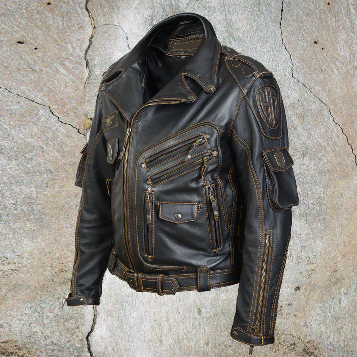 MEN'S GENUINE BIKER BLACK JACKET