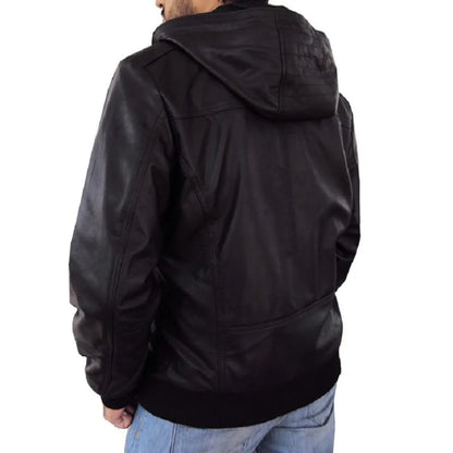 Solo Bomber Fixed Hooded Black Leather Jacket