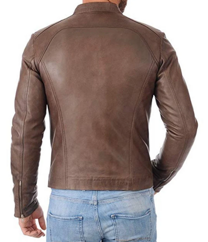 Mens Slim Fit Biker Brown Leather Jacket