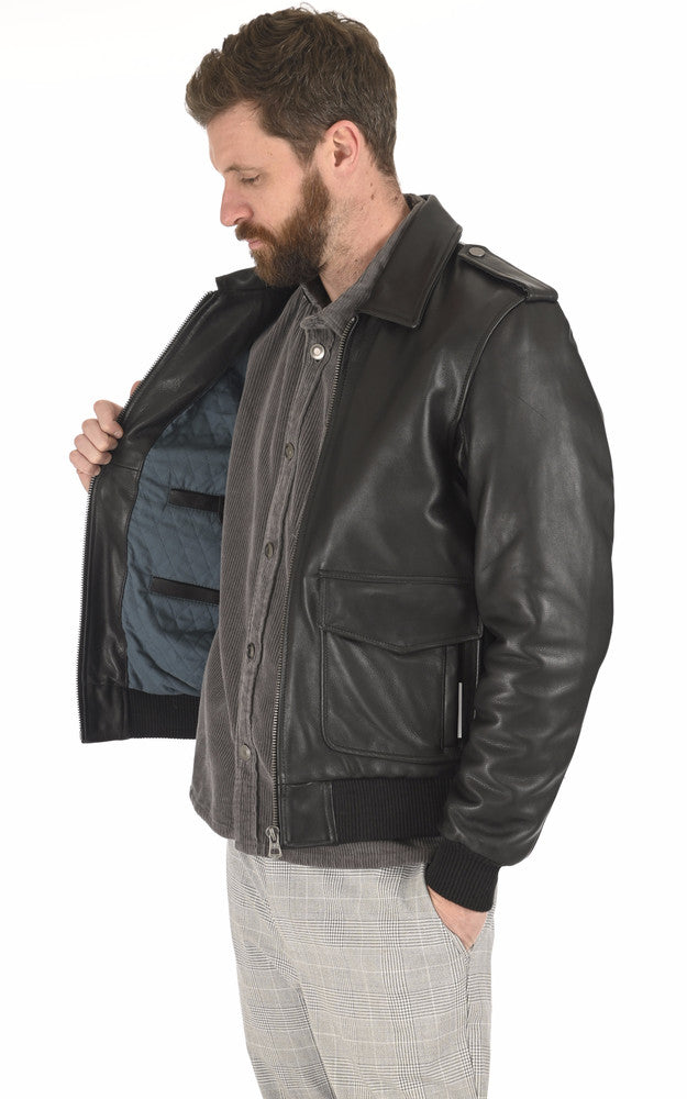 Men's Soft Black Bomber Leather Jacket