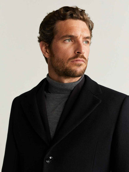 Men Tailored Black Wool Coat - Frozva.com