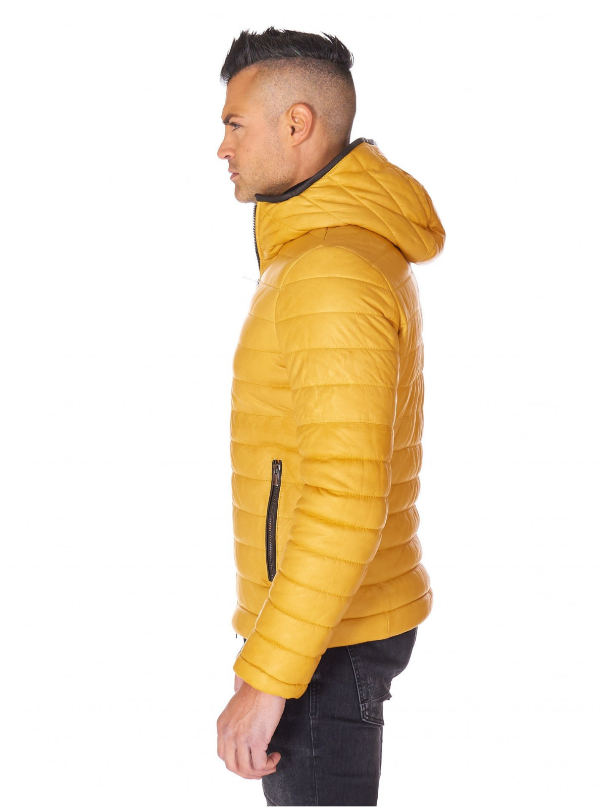 Men yellow Polyester Lining hooded Jacket - Frozva