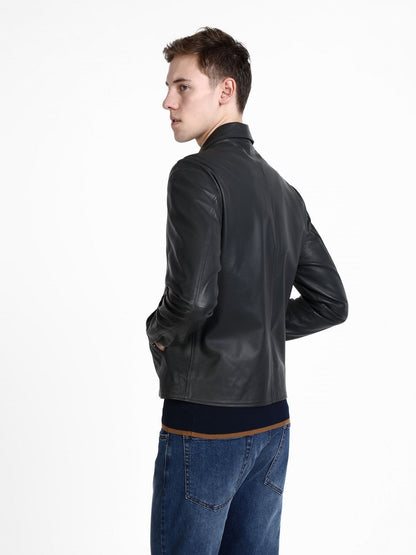 Men Black Leather Shirt Jacket- Frozva.com