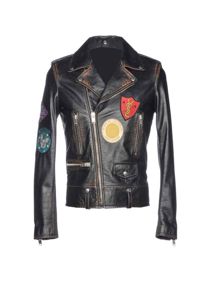 Men Biker Leather Jacket with Logo - Frozva.com