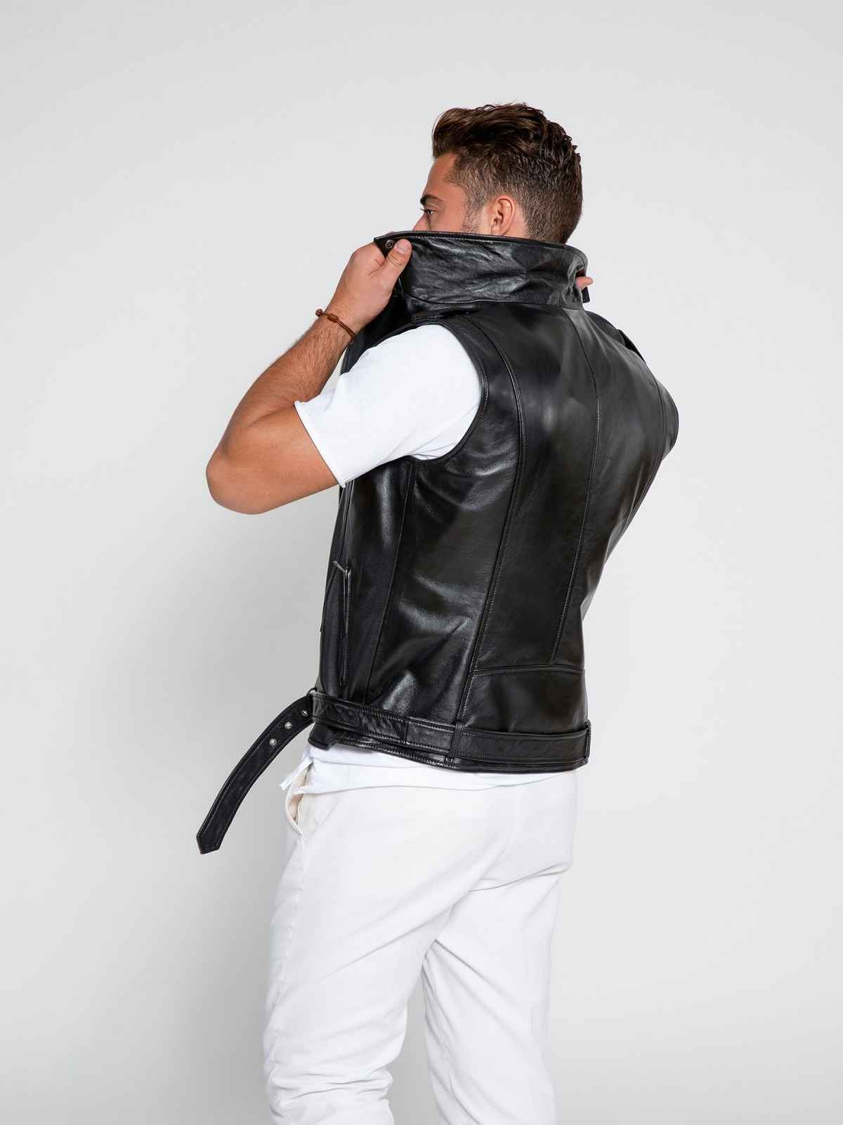 Men Black Motorcycle Leather Vest - Frozva.com