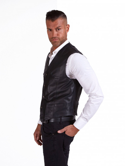 Men Black lambskin leather Vest - Frozva.com