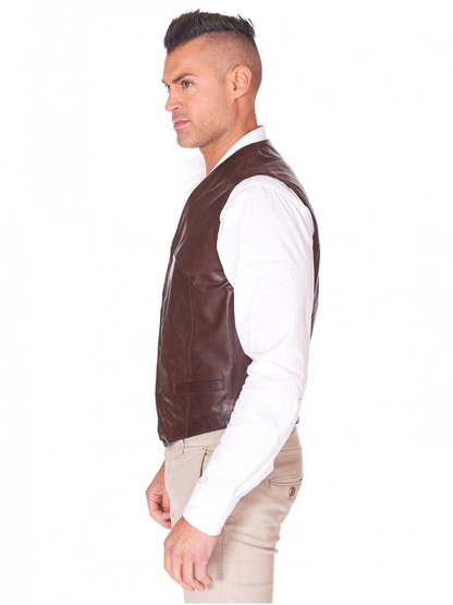 Brown Real leather Biker Vest For Men - Frozva.com