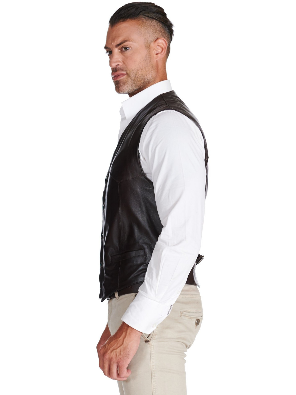 Men leather Black jacket Vest - Frozva.com