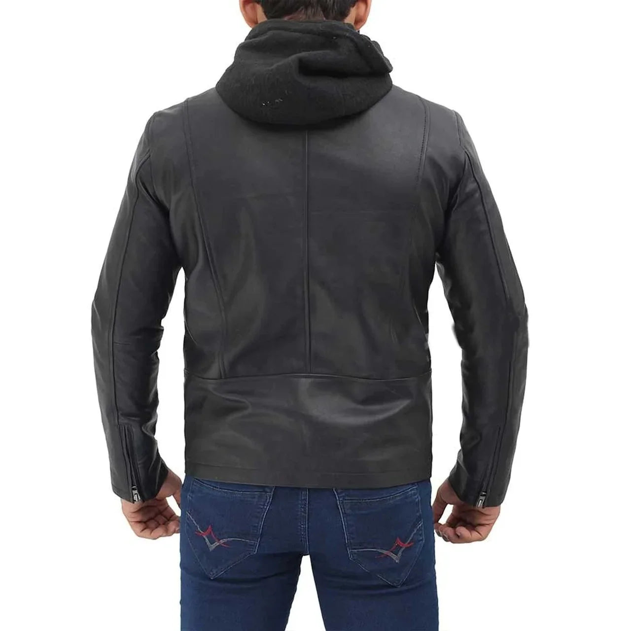 Men's Black Hooded Leather Jacket