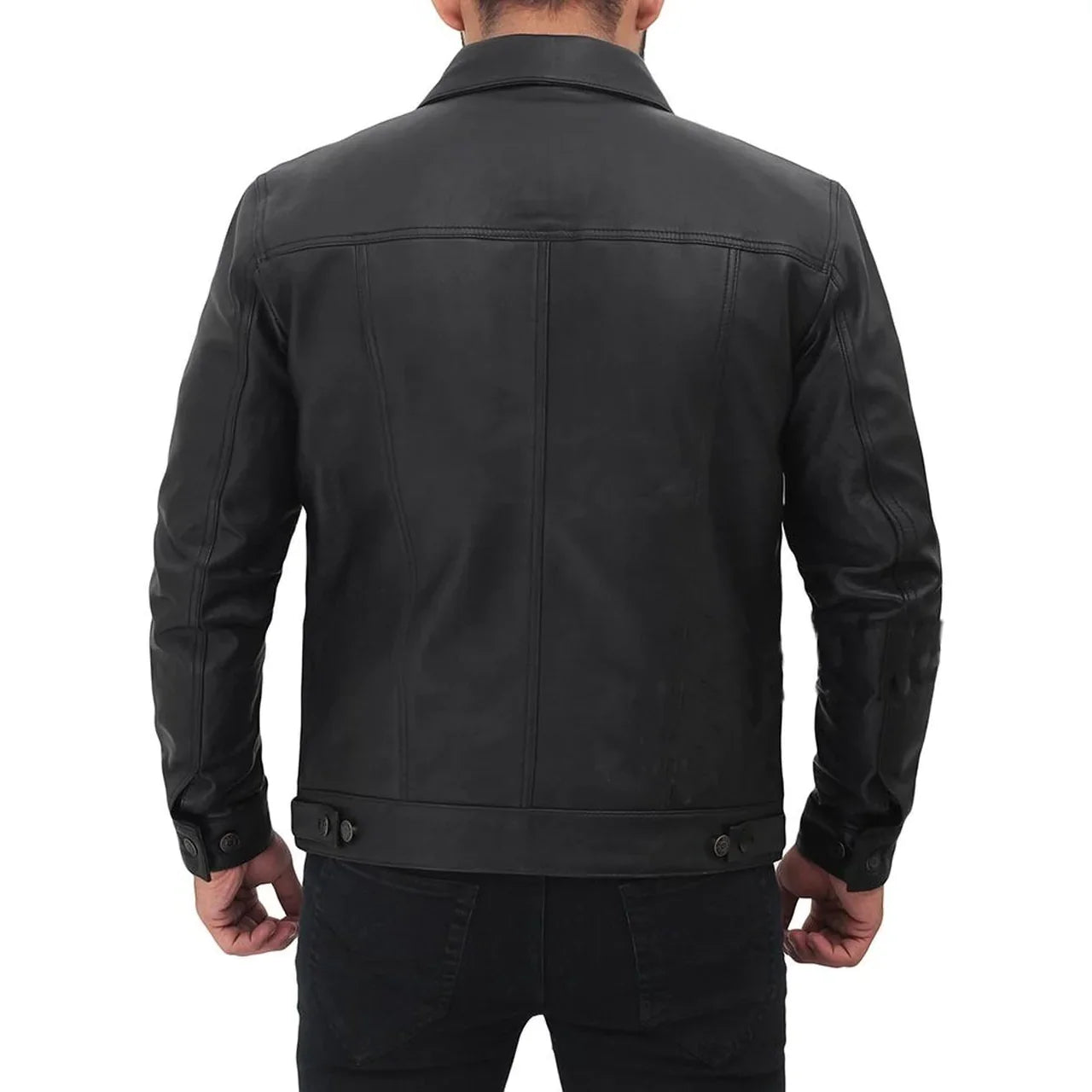 Men's Black Genuine Leather Trucker Jacket