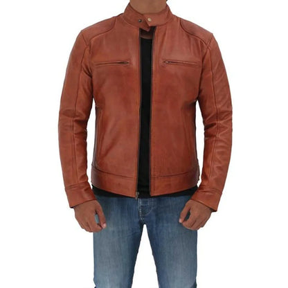 Men's Cafe Racer Tan Leather Jacket