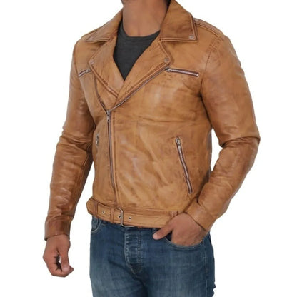 Men's Light Brown Moto Leather Jacket