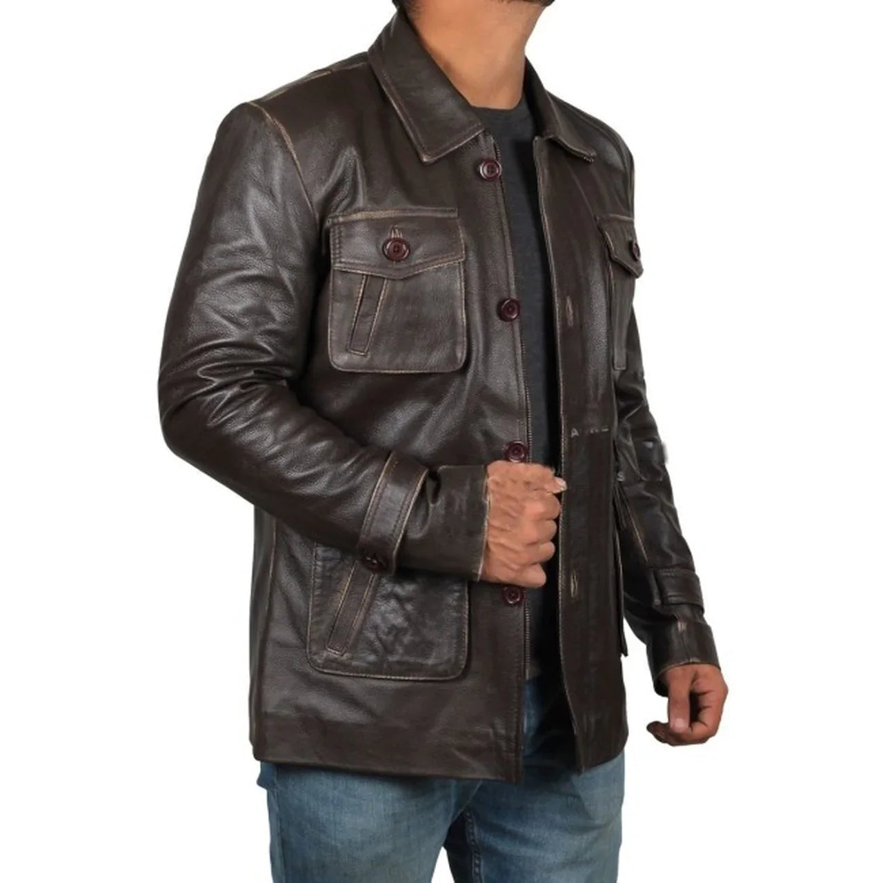 Men's Dark Brown Real Leather Jacket - Frozva