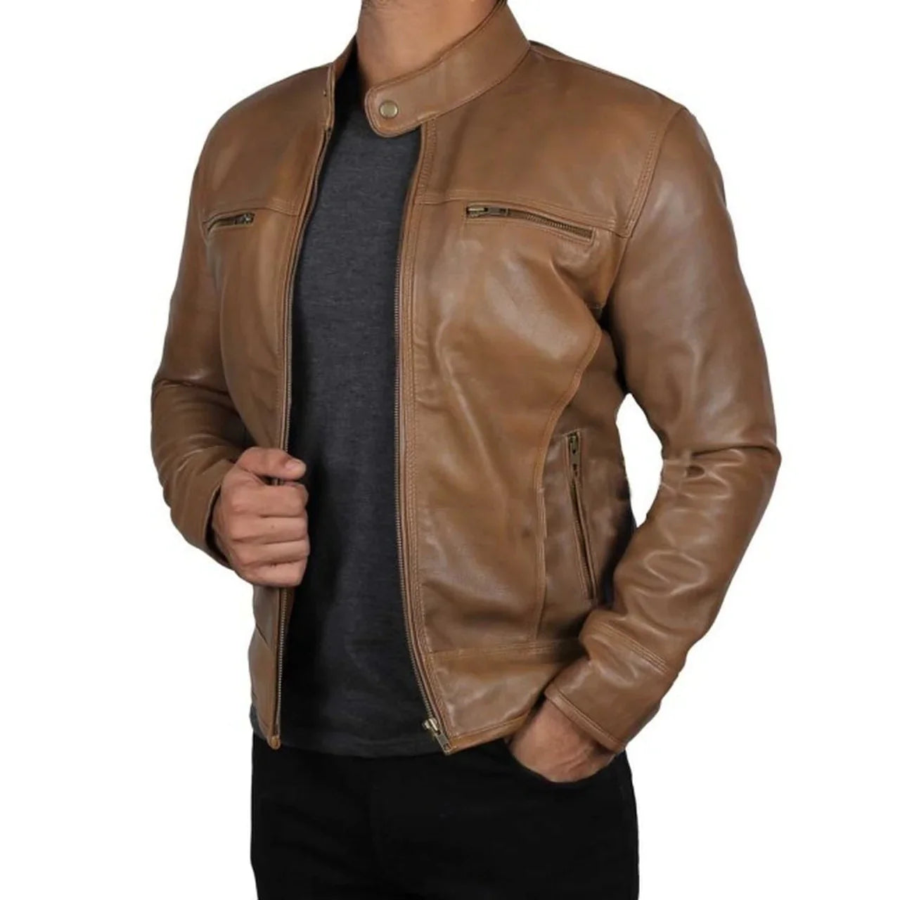 Men's Brown Genuine Leather jacket - Frozva