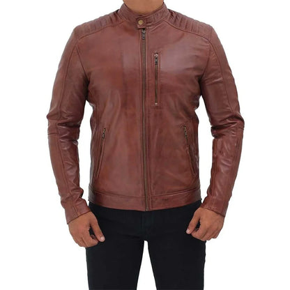 Men's Brown Quilted Leather Motorcycle Jacket