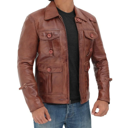 Men's Vintage Biker Brown Leather Jacket