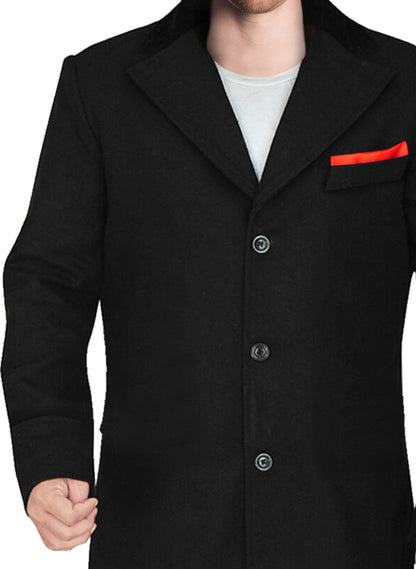 New Mens Black Wool & Cashmere Long Coat - Frozva