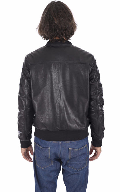 Men's Ink Black Bomber Leather Jacket