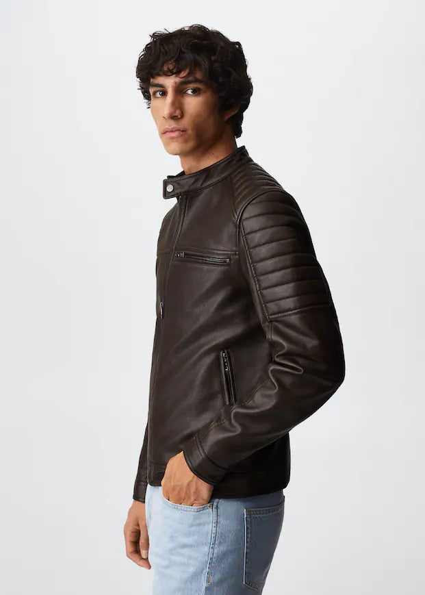 Men's Coco Brown Biker Leather Jacket