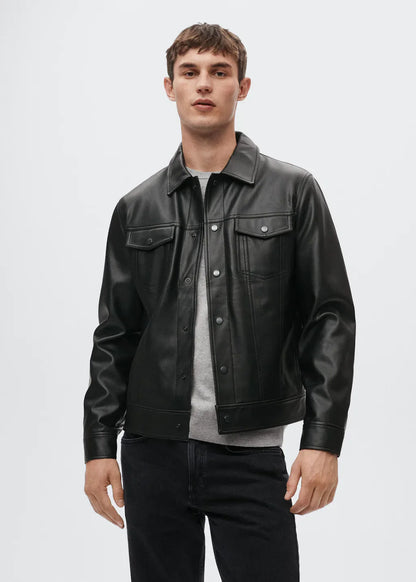 Men's Charcoal Black Biker Leather Jacket