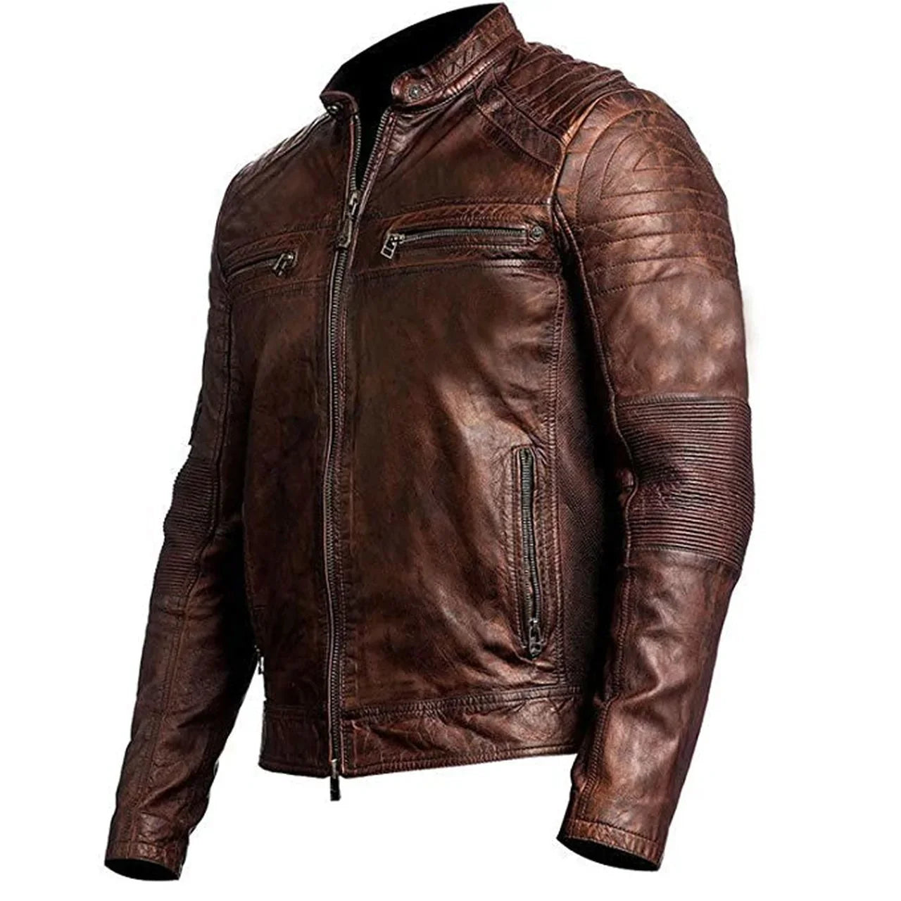 Dark Brown Vintage Distressed Biker Leather Jacket