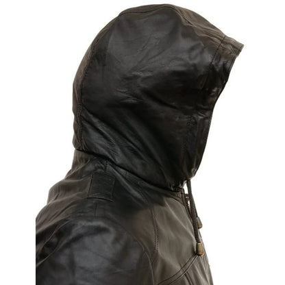 Genuine Lambskin Leather Hooded Bomber Jacket