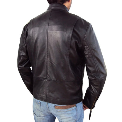 Men's Short Regular Fit Black Leather Jacket