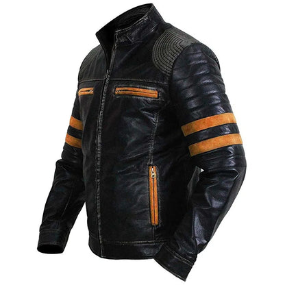 Men's Black Vintage Distressed Biker Leather Jacket