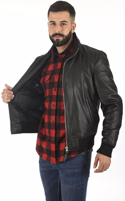 Men's Pitch Black Bomber Leather Jacket