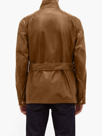 Men  Utility Leather Brown Jacket - Frozva.com