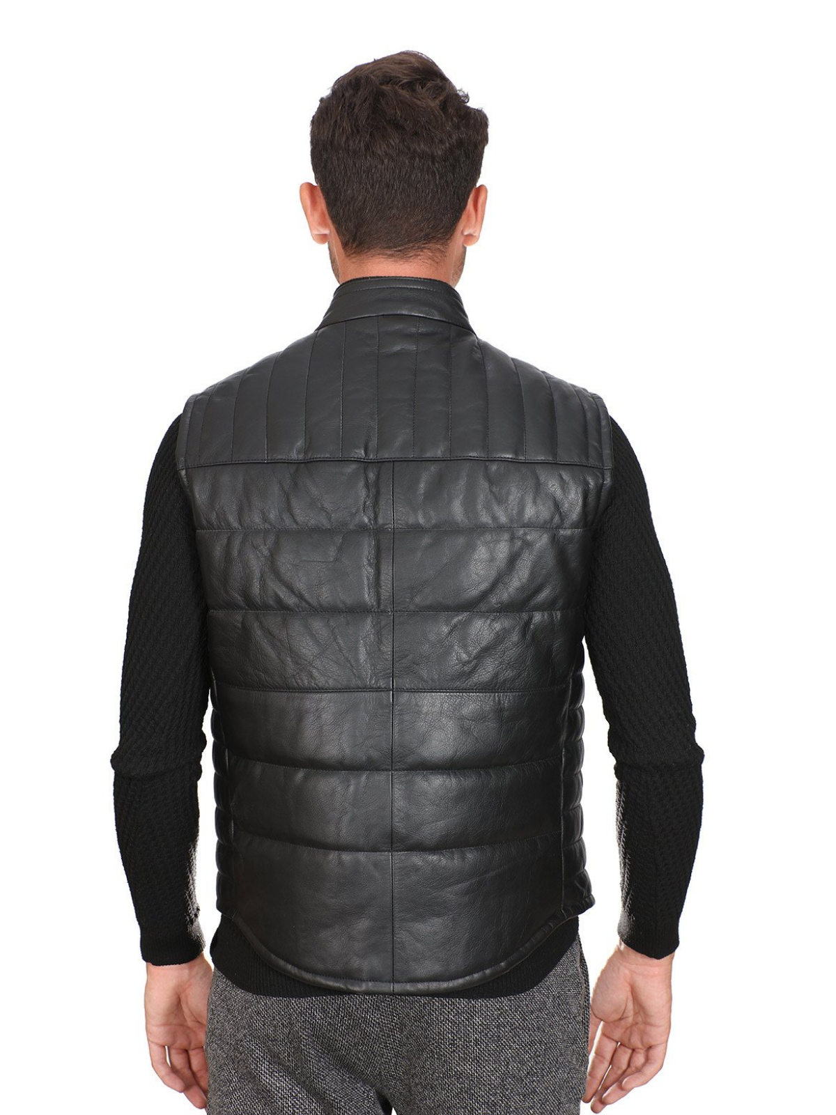 Men Black Real Leather Vest - Frozva.com