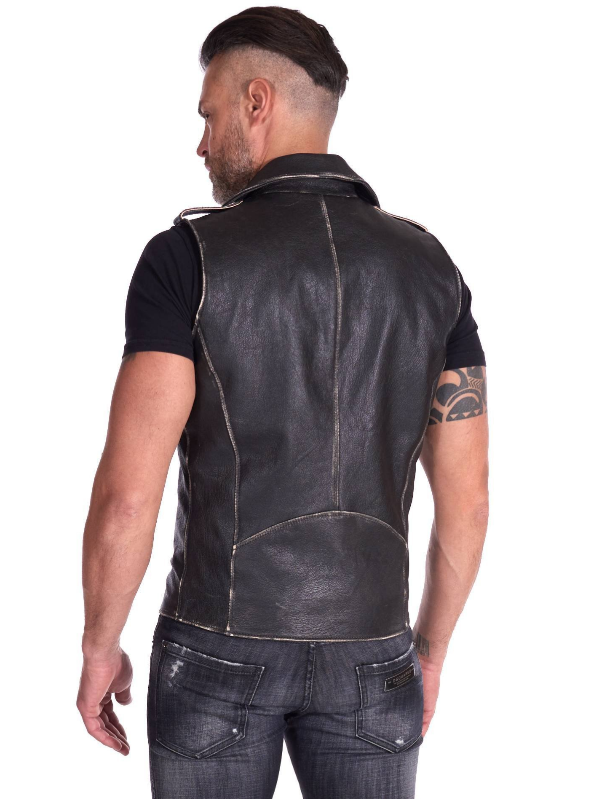 Men Asymmetrical Black Jacket Vest - Frozva.com