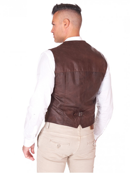 Brown Real leather Biker Vest For Men - Frozva.com