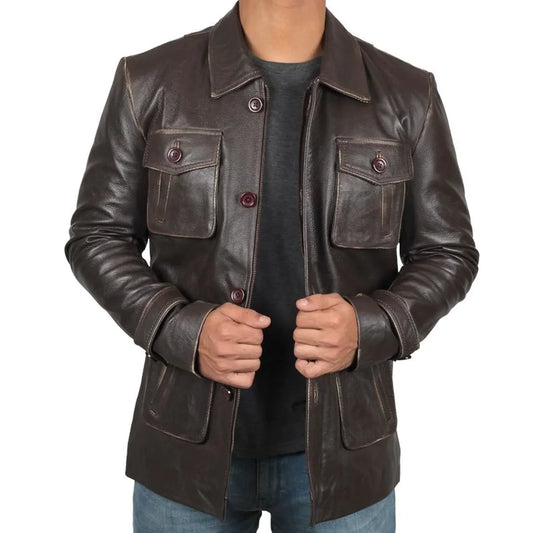 Men's Dark Brown Real Leather Jacket - Frozva