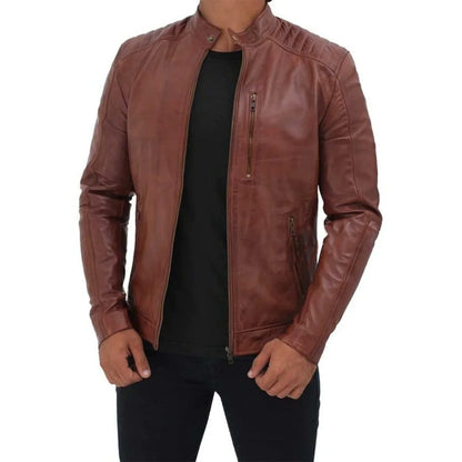 Men's Brown Quilted Leather Motorcycle Jacket