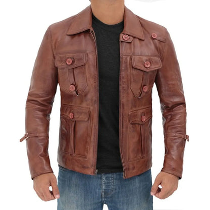 Men's Vintage Biker Brown Leather Jacket