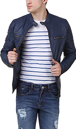 Men's Ink Blue Biker Leather Jacket