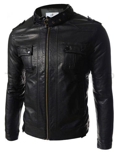 Mens Black Real Leather Motorcycle Jacket