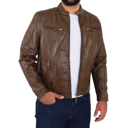 Biker Mens Leather Style brown Jacket