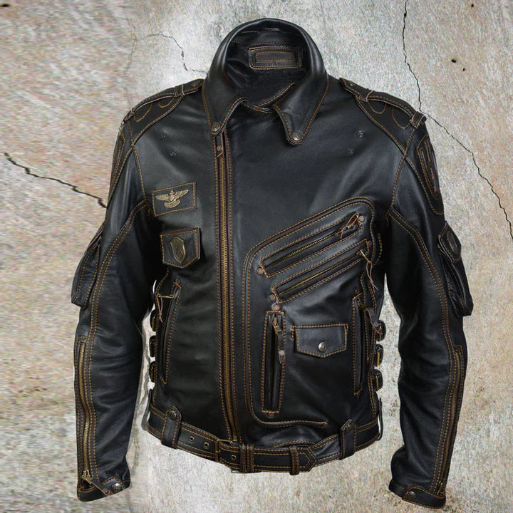 MEN'S GENUINE BIKER BLACK JACKET