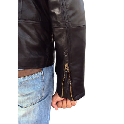 Men's Short Regular Fit Black Leather Jacket