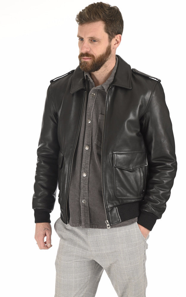 Men's Soft Black Bomber Leather Jacket