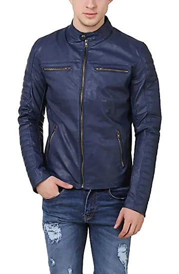 Men's Ink Blue Biker Leather Jacket