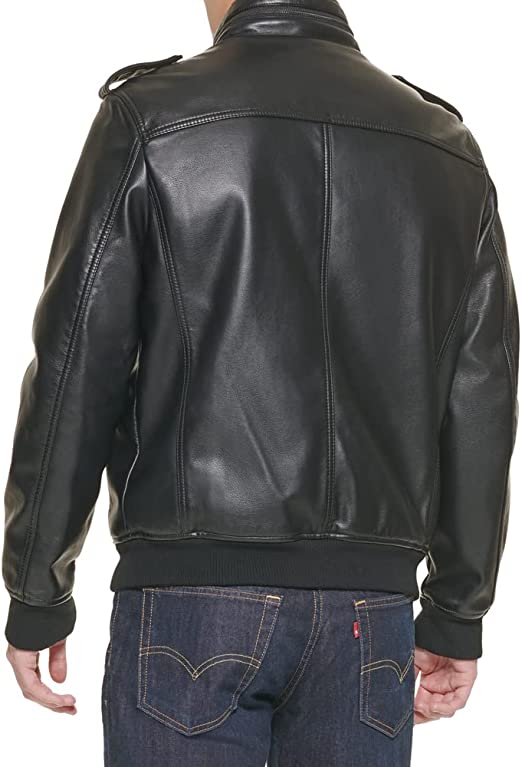 Men's Black Leather Aviator Bomber Jacket