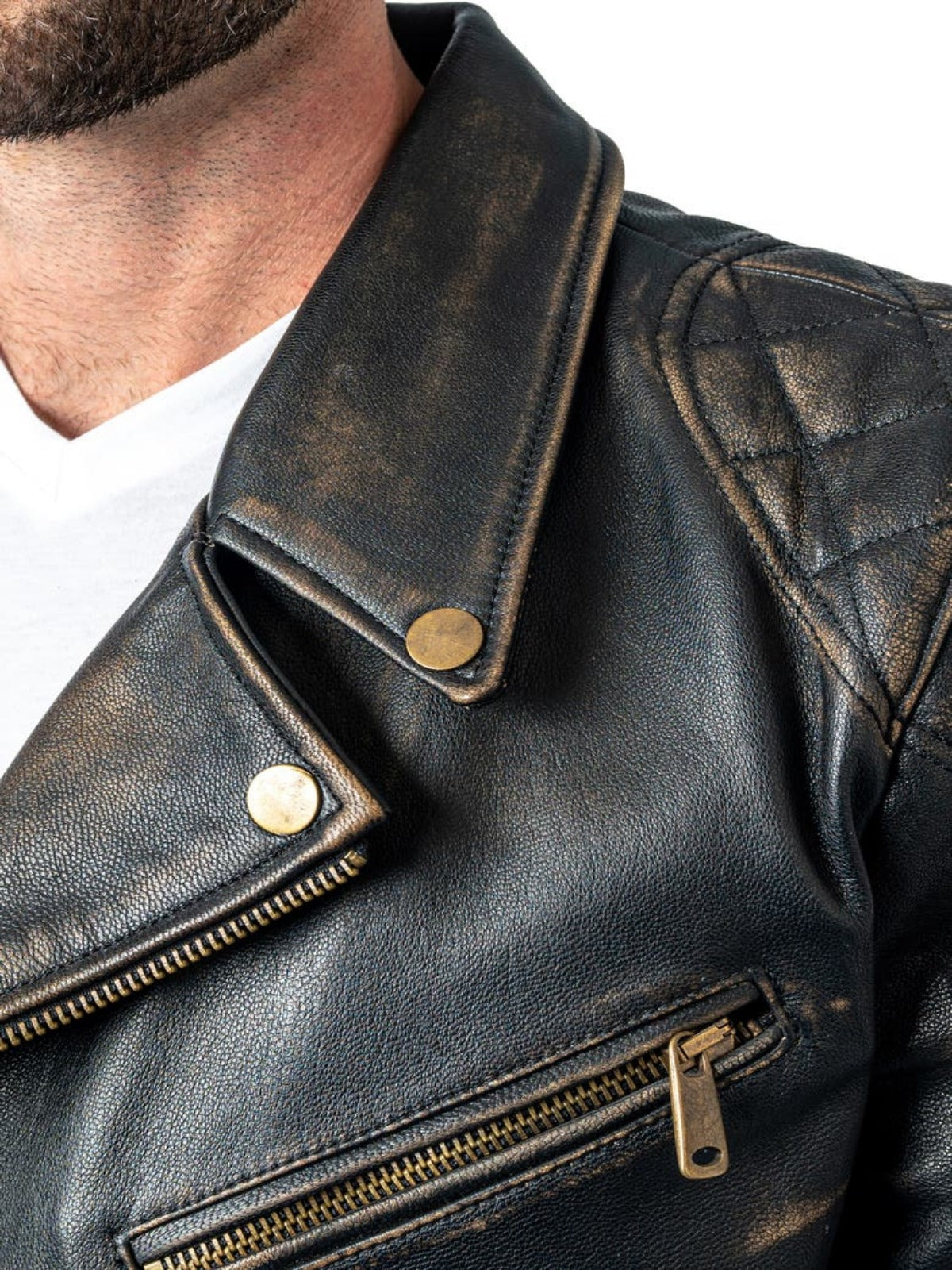 Black Mens Distressed Leather Biker Jacket