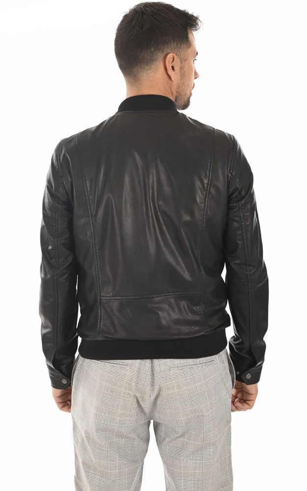 Men's Deep Black Bomber Leather Jacket