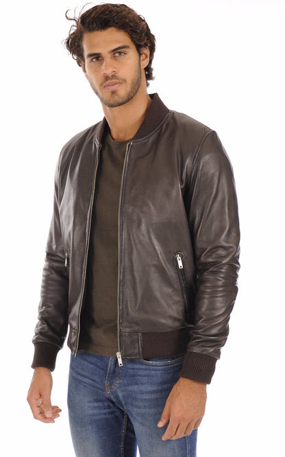 Men's Dark Brown Vintage Bomber Leather Jacket